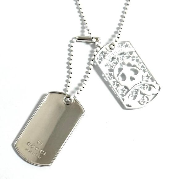 GUCCI Sterling Silver Dog Tag Necklace - Picture 1 of 10
